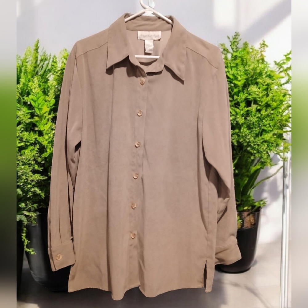 Giorgio Sant' Angelo Tan Suede Feel Tan Khaki Button Down Womans Oversized